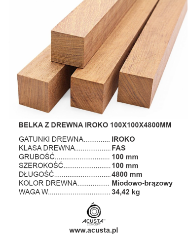 BELKA Z DREWNA IROKO 100X100X4800MM